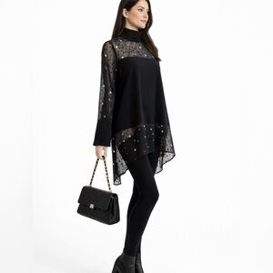 ♨️ IC by Connie K Sheer Shoulder Graphic Dot Hi Lo Tunic Top Small💛